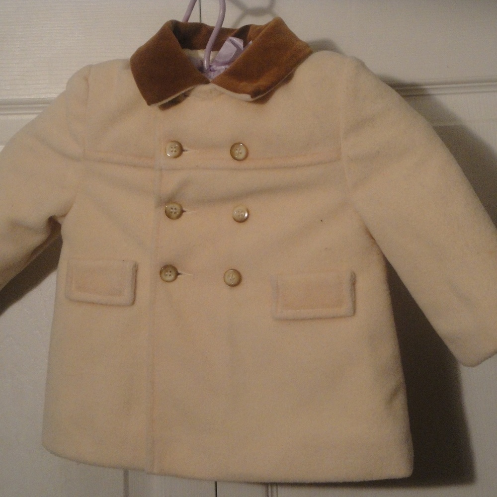 VTG 12 mo boy's cream polyester coat